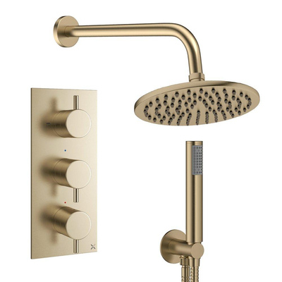 Crosswater MPRO Regendoucheset inbouw - 3 hendels - 20cm douchekop - handdouche - wandarm - geborsteld messing (goud)