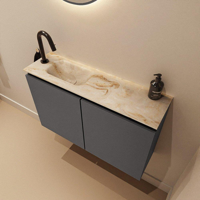 MONDIAZ TURE-DLUX 80cm meuble de WC Dark Grey. EDEN lavabo Frappe position gauche. Avec 1 trou de robinet.