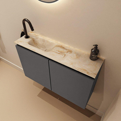 MONDIAZ TURE-DLUX Meuble toilette - 80cm - Dark Grey - EDEN - vasque Frappe - position gauche - 1 trou de robinet