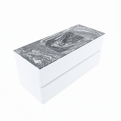 Mondiaz VICA-DLUX ensemble de meuble de salle de bain - 110cm - meuble sous lavabo talc - 2 tiroirs - lavabo encastré cloud milieu - sans trous de robinet - miroir modèle spot - version XL 60cm haut - lave