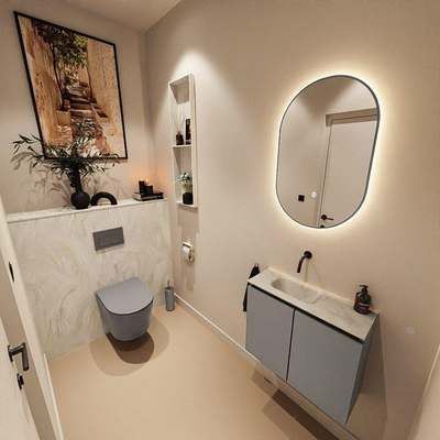 MONDIAZ TURE-DLUX meuble de toilettes 60cm Smoke. EDEN lavabo Ostra position gauche. Sans trou de robinet.
