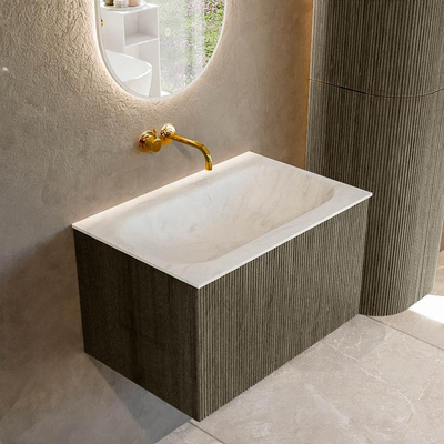 Ensemble de meuble de salle de bain Mondiaz KURVE-DLUX - 70x46x40cm - 1 tiroir - lavabo en solid surface - milieu - sans trou de robinet - Shadow