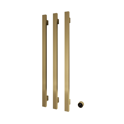 Hotbath &MORE Handdoekradiator - 57x115cm - vierkant - 3 stangen - verticaal - met schakelaar - PVD - geborsteld messing (goud)