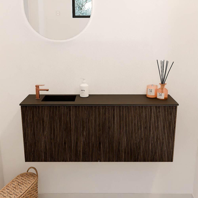 Mondiaz JOYA 100cm toiletmeubel - kleur Walnut - Wastafel FAYE positie Links 1 kraangat kleur Urban.