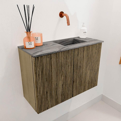 Mondiaz JOYA-DLUX 60cm toiletmeubel - kleur Dusk - Wastafel FAYE positie Rechts Zonder kraangat kleur Sombra.