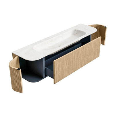 MONDIAZ KURVE-DLUX Meuble de salle de bains 170 cm avec module 25 Len R couleur Chêne avec 1 tiroir et 2 portes. Lavabo BIG LARGE central 1 trou de robinet couleur Ostra.