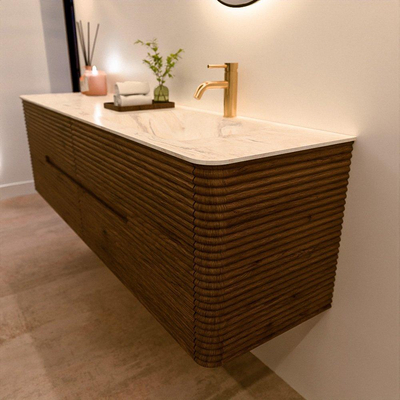 Mondiaz CIRO-DLUX Badkamermeubelset - 170x45x50cm - Solid surface wastafel Ostra - 1 wasbak Rechts - 1 kraangat - 4 lades - Dusk