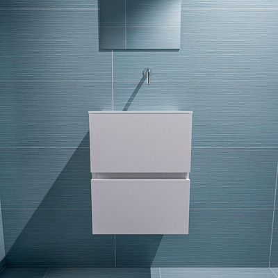 MONDIAZ ADA Toiletmeubel 40x30x50cm met 0 kraangaten 2 lades cale mat Wastafel Lex rechts Solid Surface Wit