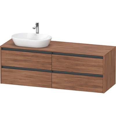 Duravit Ketho 2 meuble sous-lavabo avec plan console avec 4 tiroirs pour vasque à gauche 160x55x56.8cm avec poignées anthracite noyer mat