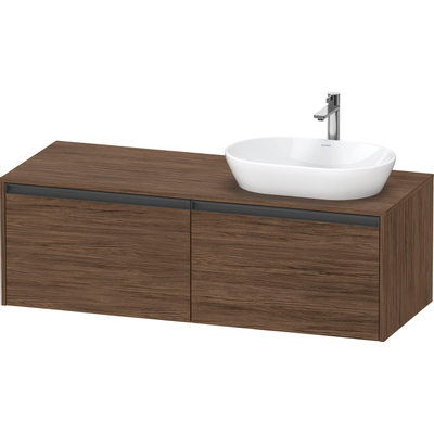 Duravit Ketho.2 Wastafelonderbouwkast - inclusief consoleplaat - met 2 laden - voor waskom rechts - 140x55x45.9cm - met handgrepen antraciet - donker noten mat