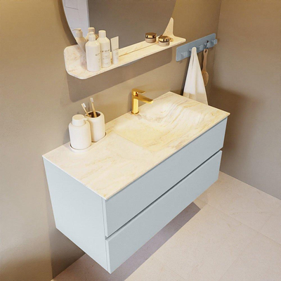 Mondiaz VICA-DLUX ensemble de meuble de salle de bain - 100cm - meuble sous-vasque argile - 2 tiroirs - lavabo encastré nuage droite - 1 trou de robinet - version haute de 60cm - ostra