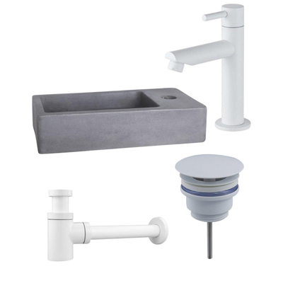 Fortifura Fuente Fonteinset - 40x22x8cm - 1 kraangat - fonteinkraan wit mat - beton - beton (grijs)