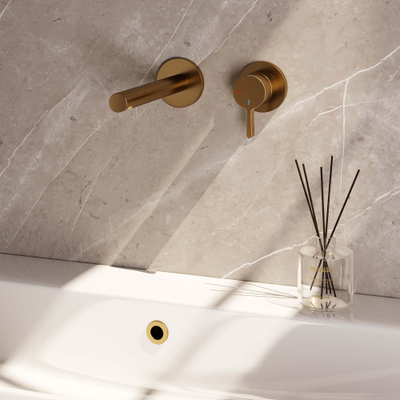 Robinet mélangeur lavabo encastrable Brauer Gold Edition - bec droit à gauche - levier moyen épais - modèle E 1 - PVD - or brossé