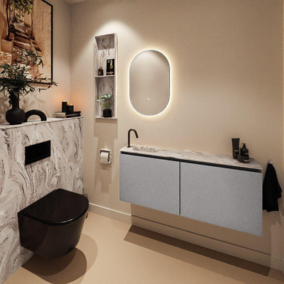 MONDIAZ TURE-DLUX 120cm toiletmeubel Plata. EDEN wastafel Glace positie links. Met 1 kraangat.