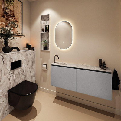 MONDIAZ TURE-DLUX Meuble toilette - 120cm - Plata - EDEN - vasque Glace - position gauche - 1 trou de robinet