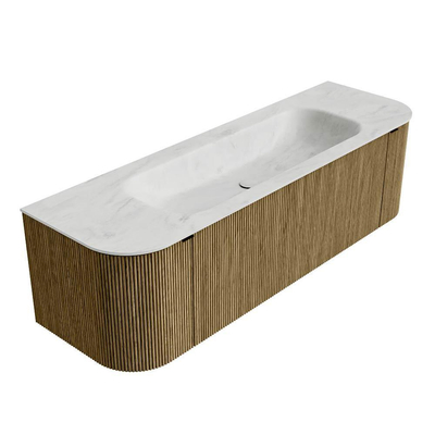 Mondiaz KURVE-DLUX Badkamermeubelset - 150x46x40cm - 1 lade - 2 deuren - wastafel solid surface - midden - zonder kraangat - Dusk