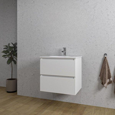Saniclass Chaci Meuble de salle de bain - 60x45x55cm - lavabo en céramique brillant blanc - 1 vasque - 1 trou de robinet - 2 tiroirs - blanc mat