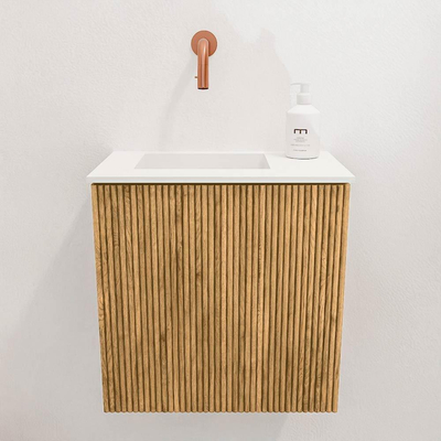 Mondiaz JOYA 40cm toiletmeubel - kleur Oak - Wastafel FAYE positie Links Zonder kraangat kleur Talc.