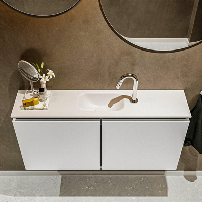 MONDIAZ TURE Toiletmeubel 100x23x50cm met 1 kraangaten 2 deuren talc mat Wastafel Eden midden Solid Surface Wit