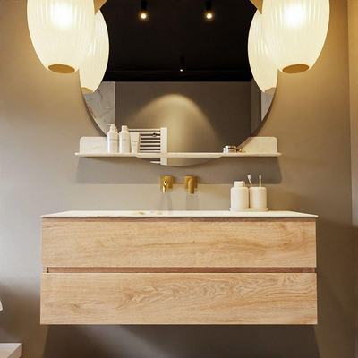 MONDIAZ VICA-DLUX Ensemble meuble de salle de bains - 130cm - meuble bas Washed oak - 2 tiroirs - vasque encastrée cloud au milieu - sans trous de robinet - version haute 60cm - frape