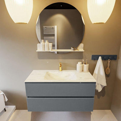 Mondiaz VICA-DLUX ensemble de meuble de salle de bain - 100cm - meuble sous-vasque plata - 2 tiroirs - lavabo encastrée cloud milieu - 1 trou de robinet - version haute de 60cm - opalo