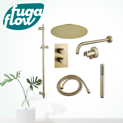 FugaFlow Eccelente Sobrado Badkamer Inbouw Regendoucheset - thermostatisch - wandarm -glijstang - 25cm hoofddouche - staaf handdouche - geborsteld messing PVD