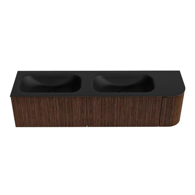 MONDIAZ KURVE 175cm meuble de salle de bains avec module 25 R couleur Walnut avec 2 tiroirs et 1 porte. Lavabo BIG SMALL double / gauche sans trou de robinet Urban.