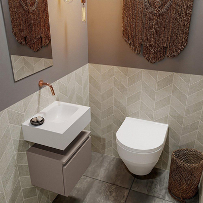 MONDIAZ ANDOR Toiletmeubel 40x30x30cm met 0 kraangaten 1 lades smoke mat Wastafel Lex rechts Solid Surface Wit