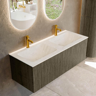 Mondiaz KURVE-DLUX Badkamermeubelset - 120x46x40cm - 1 lade - wastafel solid surface - dubbel - 2 kraangaten - Shadow