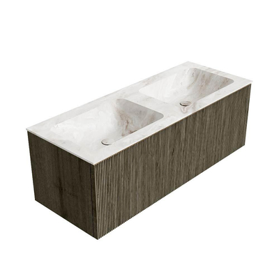 Mondiaz KURVE-DLUX Ensemble de meuble de salle de bains - 120x46x40cm - 1 tiroir - vasque solid surface - double - 2 trous de robinet - Shadow