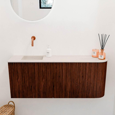 Mondiaz JOYA-DLUX 101.6cm toiletmeubel - ronding rechts kleur Ruby - Wastafel FAYE positie Links Zonder kraangat kleur Meli.