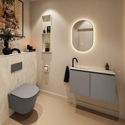 MONDIAZ TURE-DLUX Meuble toilette - 80cm - Smoke - EDEN - vasque Ostra - position gauche - 1 trou de robinet