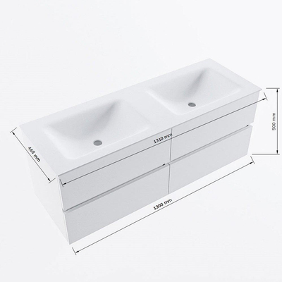 VICA-DLUX 130cm meuble de salle de bain sous-vasque Lin 4 tiroirs. Lavabo encastré CLOUD double sans trou de robinet, couleur Frappe.