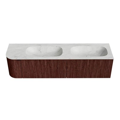 Mondiaz KURVE-DLUX Badkamermeubelset - 175x46x40cm - 2 lade - 1 deur - wastafel solid surface - dubbel / rechts - 2 kraangaten - Ruby