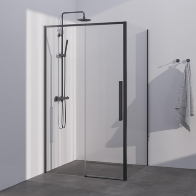 BRAUER Season cabine de douche - 100x100x200cm - porte coulissante - verre transparent - réversible - revêtement de verre - Noir Mat
