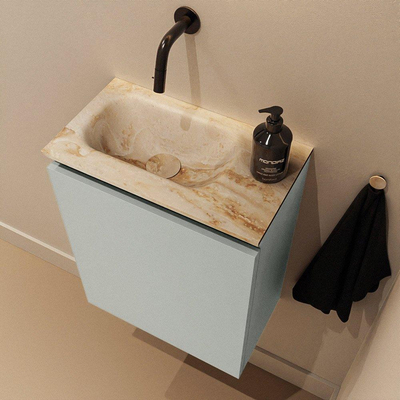 MONDIAZ TURE-DLUX Meuble de toilettes 40 cm Greey. EDEN lavabo Frappe position gauche. Sans trou de robinet.