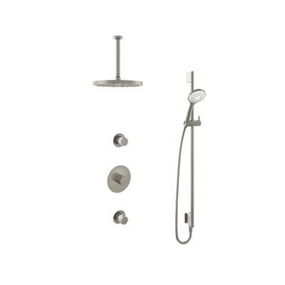 Hotbath Buddy IBS - Regendoucheset - 30cm plafondarm - 30cm ronde hoofddouche - 3 standen handdouche - glijstang - 2 stopkranen - geborsteld nikkel (RVS)