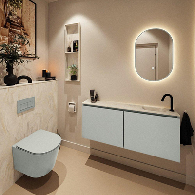MONDIAZ TURE-DLUX Meuble toilette - 120cm - Greey - EDEN - vasque Ostra - position droite - 1 trou de robinet