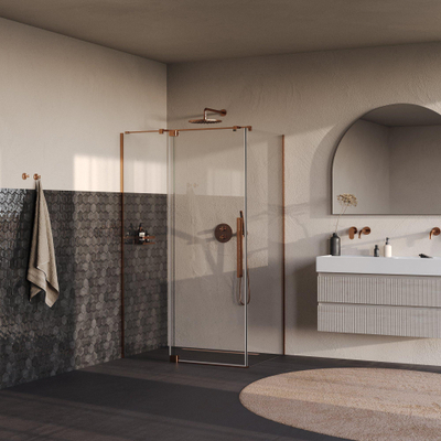 BRAUER Stellar Cabine de douche - 120x100x200cm - porte battante - revêtement de verre - réversible - verre clair - cuivre brossé PVD