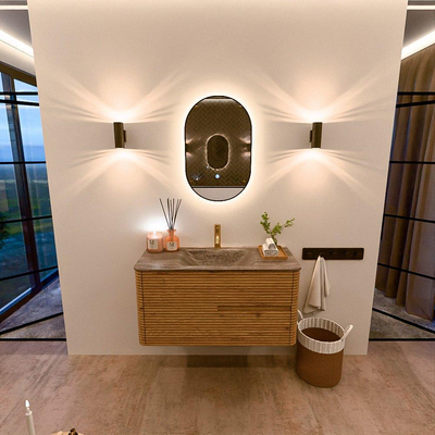 Mondiaz CIRO-DLUX Badkamermeubelset - 100x45x50cm - Solid surface wastafel Oza - 1 wasbak Midden - 1 kraangat - 2 lades - Oak