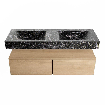 MONDIAZ ALAN - DLUX Badkamermeubelset - 130cm - onderkast - Washed Oak - 2 lades - vrijhangende wastafel - 2 wasbakken - 0 kraangaten - Lava
