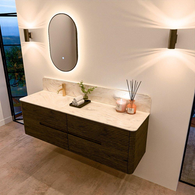 Mondiaz CIRO-DLUX Badkamermeubelset - 160x45x50cm - Solid surface wastafel Ostra - 1 wasbak Links - 1 kraangat - 4 lades - Shadow