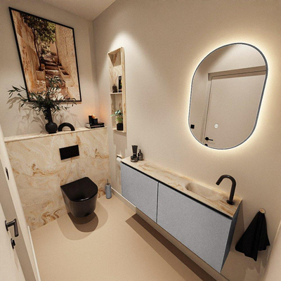 MONDIAZ TURE-DLUX 120cm toiletmeubel Plata. EDEN wastafel Frappe positie rechts. Met 1 kraangat.