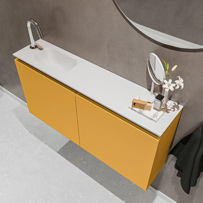 MONDIAZ TURE Toiletmeubel 100x23x50cm met 1 kraangaten 2 deuren ocher mat Wastafel Eden links Solid Surface Wit