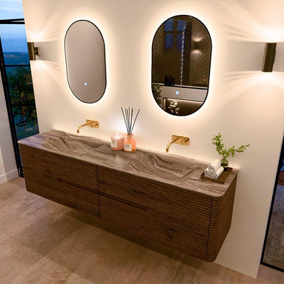 Mondiaz CIRO-DLUX Badkamermeubelset - 190x45x50cm - Solid surface wastafel Sombra - 2 wasbak Dubbel - zonder kraangaten - 4 lades - Dusk