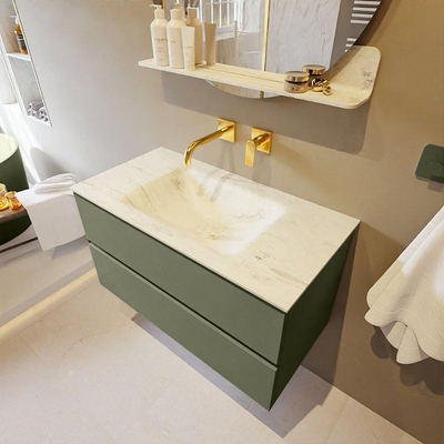 Mondiaz VICA-DLUX ensemble de meuble de salle de bain - 90cm - meuble sous-vasque armée - 2 tiroirs - lavabo encastré nuage milieu - sans trous de robinet - version haute 60cm - opalo