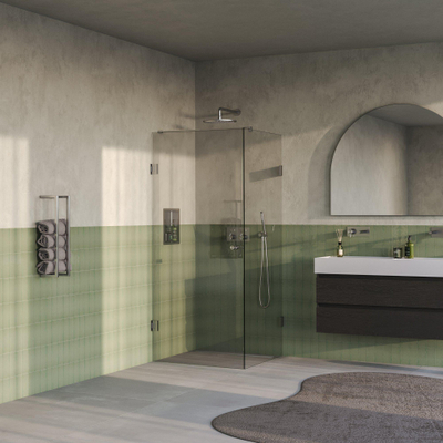 BRAUER Void Carving Cabine de douche - 90x90x200cm - porte battante - revêtement verre - réversible - verre clair - Acier inoxydable brossé PVD
