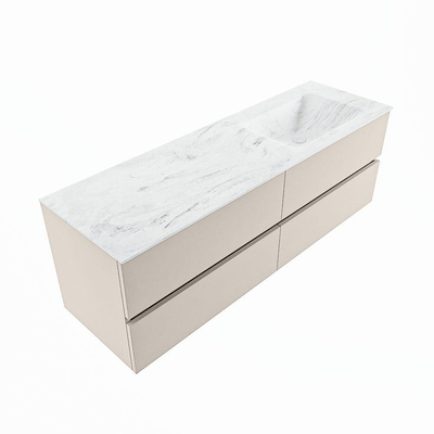 Mondiaz VICA-DLUX ensemble de meuble de salle de bain - 150cm - meuble sous-vasque lin - 4 tiroirs - lavabo encastré cloud droite - sans trous de robinet - version haute de 60cm - opalo