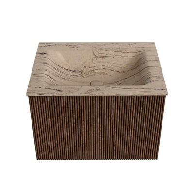 MONDIAZ KURVE-DLUX Meuble de salle de bains 60cm couleur Walnut avec 1 tiroir et 0 portes. Lavabo CLOUD Central sans trou de robinet Arena.
