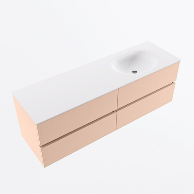 MONDIAZ VICA Badkamermeubelset - 150cm - onderkast rosee - 4 lades - wastafel moon rechts - zonder kraangaten - 60cm hoge versie - talc